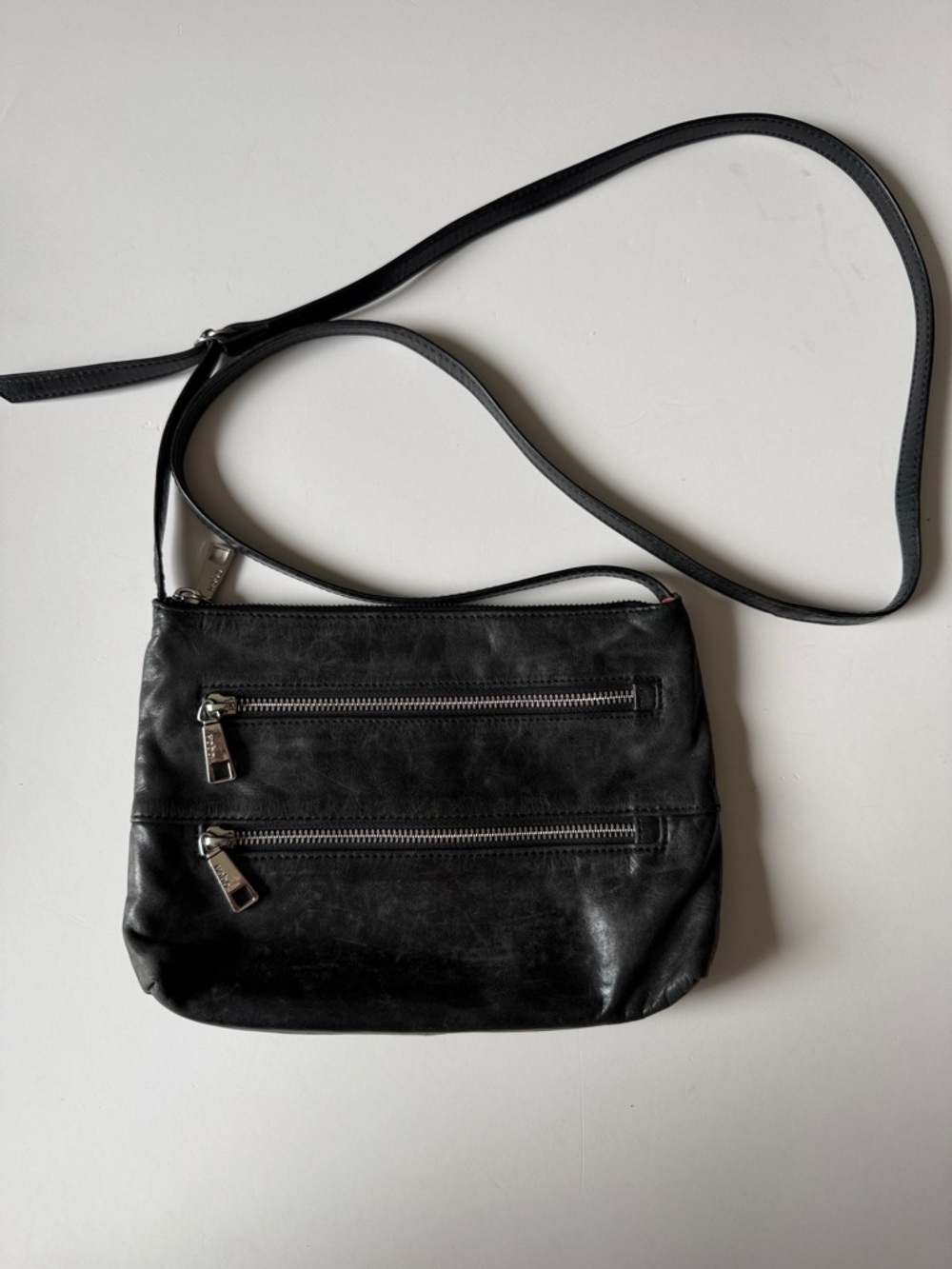 HOBO Black Leather Mara Double-Zip Crossbody Bag